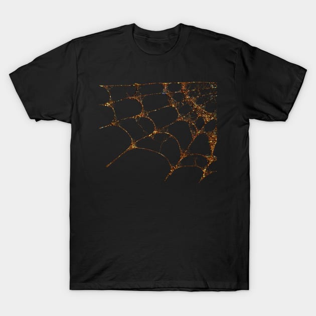Halloween spider web pattern with glitzy gold sparkles gothic fashion T-Shirt by designsbyxarah